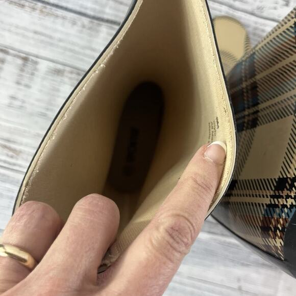 Sporto AMY Rubber Rain Duck Boots size 6 Black Tan Blue Plaid Calf Any Weather - Picture 8 of 11